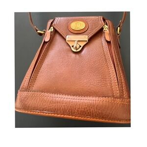 Vintage Brown Leather Handbag Satchel Crossbody Bag Gold Tone Lock